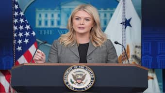 White House press secretary Karoline Leavitt speaking with reporters in the James Brady Press Briefing Room at the White House on Wednesday. AP