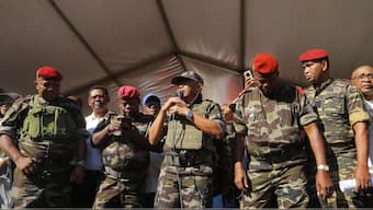 Colonel Michael Randrianirina addresses protesters gathered outside the town hall on Independence Avenue during a nationwide youth-led demonstration against frequent power outages and water shortages, in Antananarivo, Madagascar, October 14, 2025. File Image/Reuters
