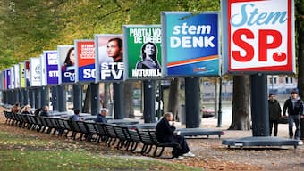 Election campaign boards are displayed ahead of the Dutch parliamentary election on October 29, in The Hague, Netherlands, on October 7, 2025. Reuters File
