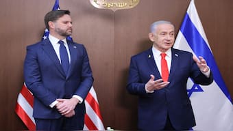US Vice President JD Vance, left, meets Israeli Prime Minister Benjamin Netanyahu at the Prime Minister's Office in Jerusalem, on Wednesday. AP