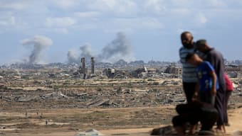 Smoke rises following explosions during the Israeli military offensive in Gaza City, as seen from the central Gaza Strip, on Monday. Reuters