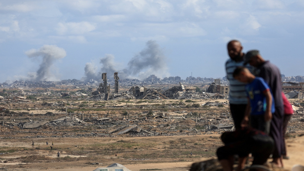 Smoke rises following explosions during the Israeli military offensive in Gaza City, as seen from the central Gaza Strip, on Monday. Reuters Smoke rises following explosions during the Israeli military offensive in Gaza City, as seen from the central Gaza Strip, on Monday. Reuters