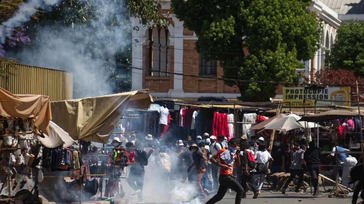 Protesters are tear-gassed during a protest calling for the president to step down in Antananarivo, Madagascar, Thursday, Oct. 9, 2025. (AP Photo/Alexander Joe) Protesters are tear-gassed during a protest calling for the president to step down in Antananarivo, Madagascar, Thursday, Oct. 9, 2025. (AP Photo/Alexander Joe)