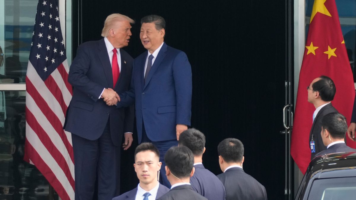 President Donald Trump left, and Chinese President Xi Jinping, shake hands before their U.S.-China summit talk at Gimhae International Airport in Busan, South Korea, Thursday, Oct. 30, 2025. (AP Photo) President Donald Trump left, and Chinese President Xi Jinping, shake hands before their U.S.-China summit talk at Gimhae International Airport in Busan, South Korea, Thursday, Oct. 30, 2025. (AP Photo)