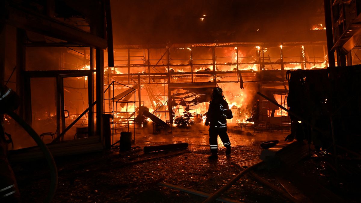 A Ukrainian firefighter struggles to extinguish a fire ravaging the Barabashovo market following an airstrike in Kharkiv on October 1, 2025 amid the Russian invasion of Ukraine. Image- AFP A Ukrainian firefighter struggles to extinguish a fire ravaging the Barabashovo market following an airstrike in Kharkiv on October 1, 2025 amid the Russian invasion of Ukraine. Image- AFP