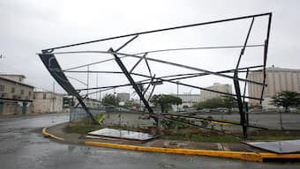 A partially collapsed hoarding frame, as Hurricane Melissa approaches, in downtown Kingston, Jamaica, on Tuesday. Reuters