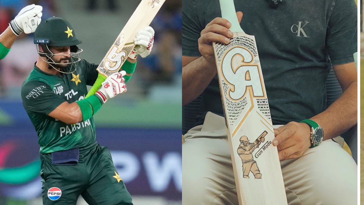 Pakistan cricketer Sahibzada Farhan creates fresh controversy with 'GunMode' bat sticker. Images: AP/ @tanveercric7_/X Pakistan cricketer Sahibzada Farhan creates fresh controversy with 'GunMode' bat sticker. Images: AP/ @tanveercric7_/X