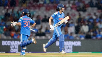 Amanjot Kaur opened alongside Smriti Mandhana in the absence of injured opener Pratika Rawal during India's ICC Women's World Cup match against Bangladesh in Navi Mumbai. Image credit: BCCI