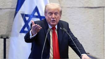 Donald Trump addressing the Israeli parliament