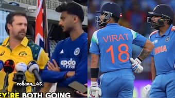 Travis Head’s reaction while speaking about Rohit Sharma and Virat Kohli’s future has caught the attention. Images: @rohann__45/X/Reuters