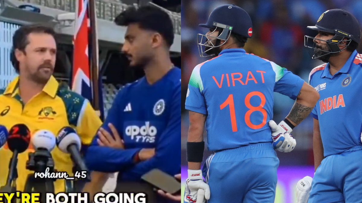 Travis Head’s reaction while speaking about Rohit Sharma and Virat Kohli’s future has caught the attention. Images: @rohann__45/X/Reuters Travis Head’s reaction while speaking about Rohit Sharma and Virat Kohli’s future has caught the attention. Images: @rohann__45/X/Reuters