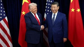 US President Donald Trump greets Chinese President Xi Jinping as they hold a bilateral meeting at Gimhae International Airport, on the sidelines of the Asia-Pacific Economic Cooperation (APEC) summit, in Busan, South Korea, October 30, 2025. File Image/Reuters