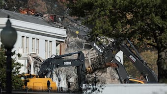 A demolition crew takes apart the facade of the East Wing of the White House, where US President Donald Trump's proposed ballroom is being built, in Washington, DC, US, October 21, 2025. File Image/Reuters