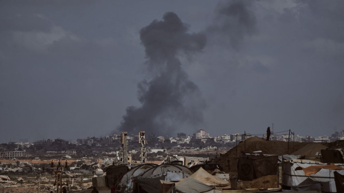Smoke rises following an Israeli military strike in Gaza City, as seen from the central Gaza Strip on October 5, 2025. AP Smoke rises following an Israeli military strike in Gaza City, as seen from the central Gaza Strip on October 5, 2025. AP