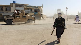 Afghan Taliban fighters patrol near the Afghanistan-Pakistan border in Spin Boldak, Kandahar Province, following exchanges of fire between Pakistani and Afghan forces in Afghanistan, October 15. Reuters