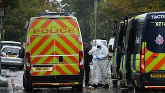 Forensic officers arrived at the Heaton Park Hebrew Congregation synagogue in north Manchester after a Yom Kippur attack that left two people dead and three injured. (Photo: AFP)