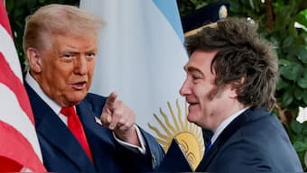 US President Donald Trump points with Argentina's President Javier Milei at the White House in Washington. (File photo: Reuters) 