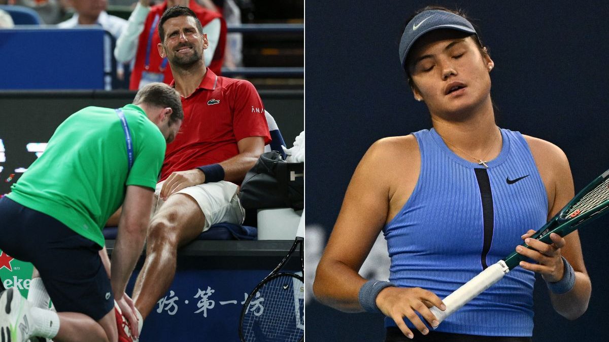 Emma Raducanu (right), Novak Djokovic (left) getting a massage during a match. Image: Reuters/AFP Emma Raducanu (right), Novak Djokovic (left) getting a massage during a match. Image: Reuters/AFP