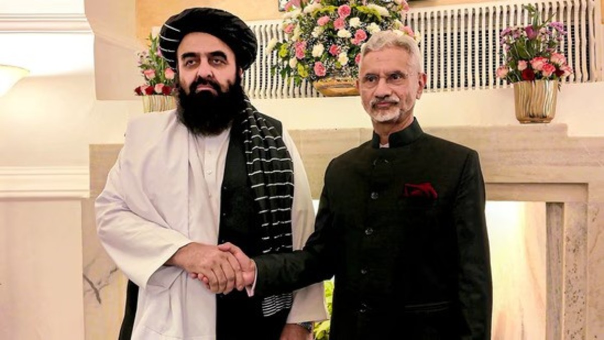 External Affairs Minister S Jaishankar during a meeting with his Afghan counterpart Amir Khan Muttaqi, New Delhi, October 10.(PTI/@HafizZiaAhmad) External Affairs Minister S Jaishankar during a meeting with his Afghan counterpart Amir Khan Muttaqi, New Delhi, October 10.(PTI/@HafizZiaAhmad)