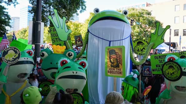 Anti-Trump protesters are wearing inflatable frog costumes. Here's why