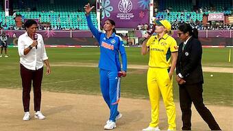 Indian skipper Harmanpreet Kaur at the toss with Alyssa Healy. Image: Hotstar