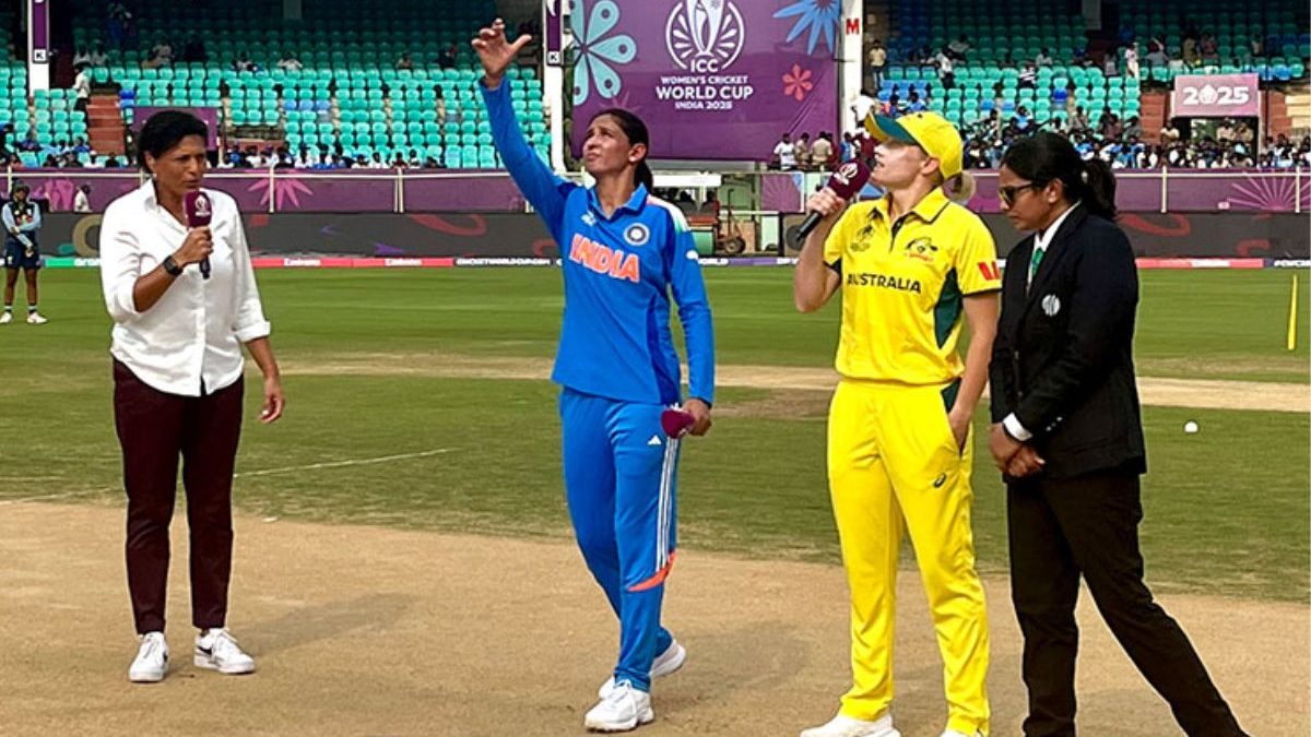 Indian skipper Harmanpreet Kaur at the toss with Alyssa Healy. Image: Hotstar Indian skipper Harmanpreet Kaur at the toss with Alyssa Healy. Image: Hotstar