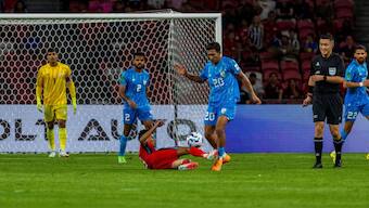 Rahim Ali helped India draw the match despite one man down. Image: AIFF