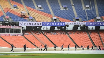 Most of the seats at the Ahmedabad stadium are empty. Image: AFP