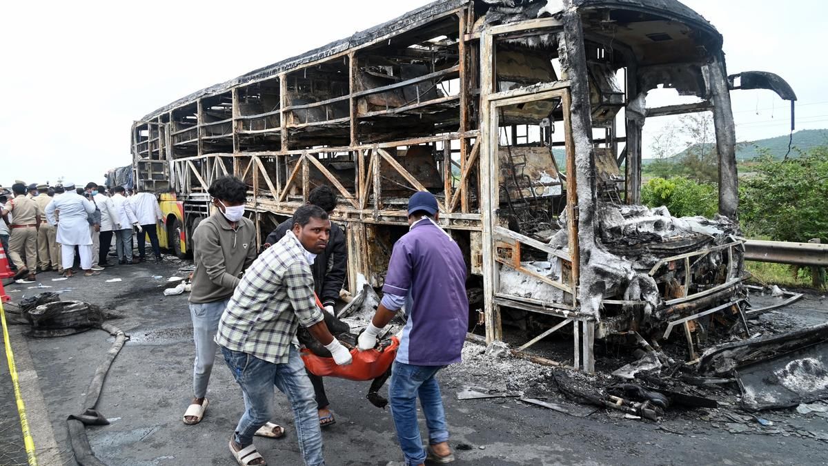 Kurnool bus accident: The massive blaze claimed at least 20 lives and left many others injured. Around 21 passengers jumped out of the window, saving their lives. AP Kurnool bus accident: The massive blaze claimed at least 20 lives and left many others injured. Around 21 passengers jumped out of the window, saving their lives. AP