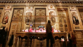 The stolen jewels along with the Regent Diamond were displayed at the Galerie d'Apollon (Gallery of Apollo) in the Louvre. File photo/AFP