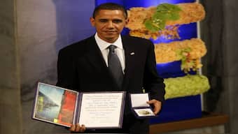 US President Barack Obama poses with his diploma and medal after receiving the Nobel Peace prize at the award ceremony in Oslo City Hall in  December 10, 2009. The choice came under fire with many calling the honour premature. File image/Reuters