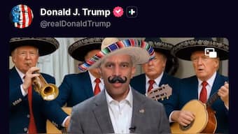 In the video, House Minority Leader Hakeem Jeffries is digitally altered to appear in a sombrero and large fake moustache. Image/X