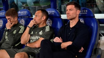 Real Madrid coach Xabi Alonso sitting in the dugout during a match. Image: Reuters