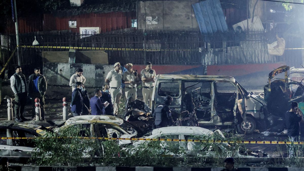 Police officers and forensic technicians work at the site of an explosion in the old quarters of Delhi, November 10, 2025. Reuters Police officers and forensic technicians work at the site of an explosion in the old quarters of Delhi, November 10, 2025. Reuters