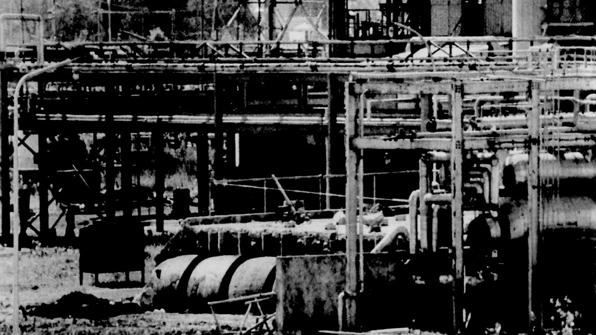 The underground three-flanged stainless steel tank (lower left foreground) at Union Carbide's Bhopal factory from which poison gas leaked. File image/Reuters The underground three-flanged stainless steel tank (lower left foreground) at Union Carbide's Bhopal factory from which poison gas leaked. File image/Reuters