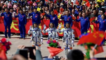 Astronauts Chen Dong, Chen Zhongrui and Wang Jie attend a see-off ceremony for the Shenzhou-20 spaceflight mission at Jiuquan Satellite Launch Center near Jiuquan, Gansu province, China April 24, 2025. Reuters