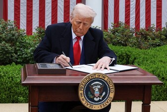 US President Donald Trump signs an executive order on tariffs in the Rose Garden at the White House in Washington, D.C., U.S. File image/Reuters