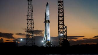 A Blue Origin New Glenn rocket is prepared for launch with Nasa's EscaPADE mission with two satellites to orbit Mars, from the Cape Canaveral Space Force Station in Cape Canaveral, Florida, US. Reuters