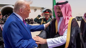 U.S. President Donald Trump shakes hands with Saudi Crown Prince Mohammed Bin Salman during a welcoming ceremony in Riyadh, Saudi Arabia, May 13, 2025. Reuters