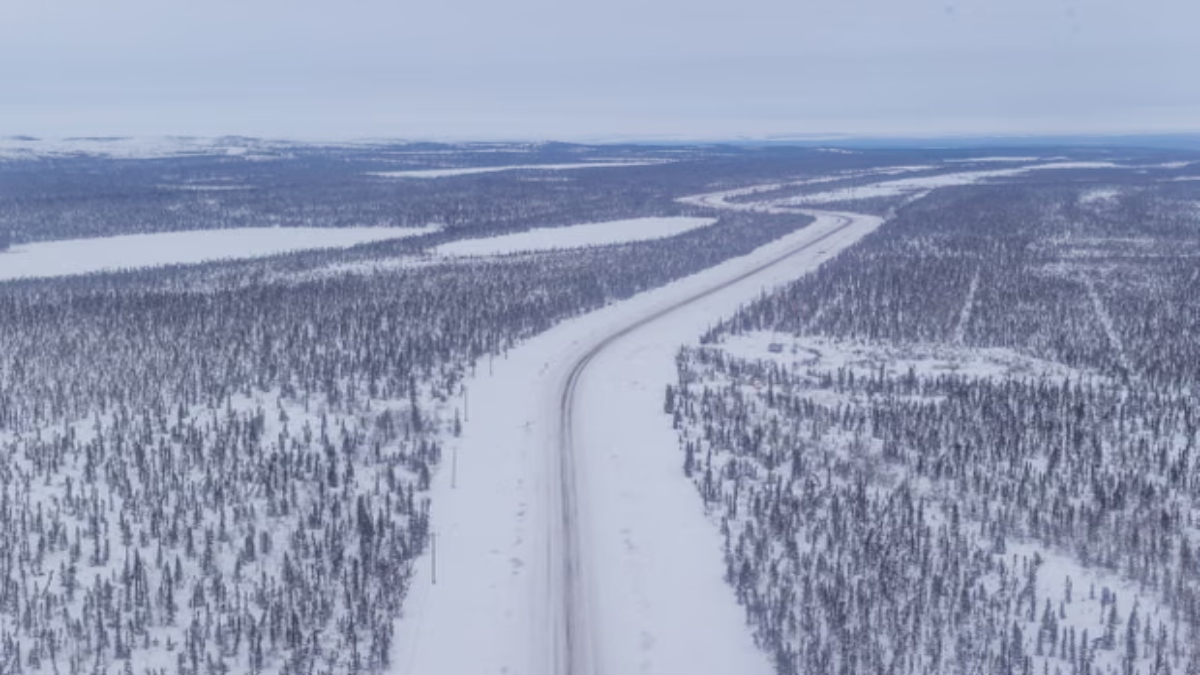 The Dempster highway is seen from the window of a CH-147F Chinook helicopter near Inuvik, Northwest Territories. AFP The Dempster highway is seen from the window of a CH-147F Chinook helicopter near Inuvik, Northwest Territories. AFP