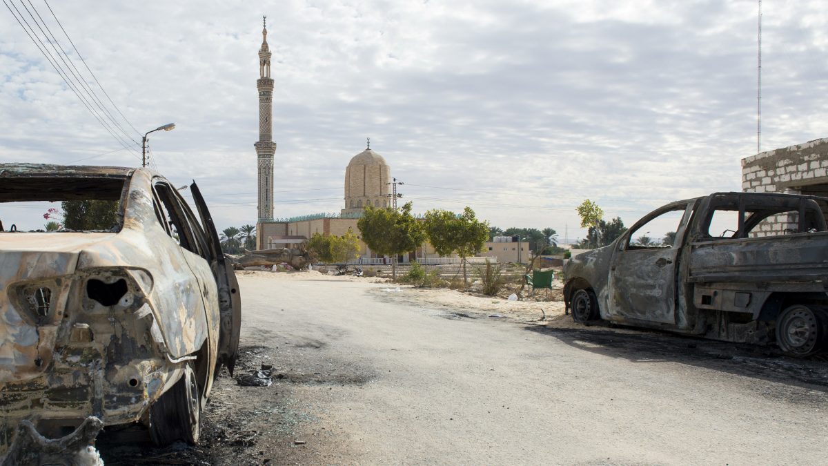 A picture taken on November 25, 2017, shows the Rawda mosque, roughly 40 kilometres west of the North Sinai capital of El-Arish, after a gun and bombing attack. File image/AFP A picture taken on November 25, 2017, shows the Rawda mosque, roughly 40 kilometres west of the North Sinai capital of El-Arish, after a gun and bombing attack. File image/AFP