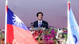 Taiwan's President Lai Ching-te delivers a speech during National Day celebrations at the Presidential Palace in Taipei on October 10, 2025. (Photo by I-Hwa Cheng / AFP)