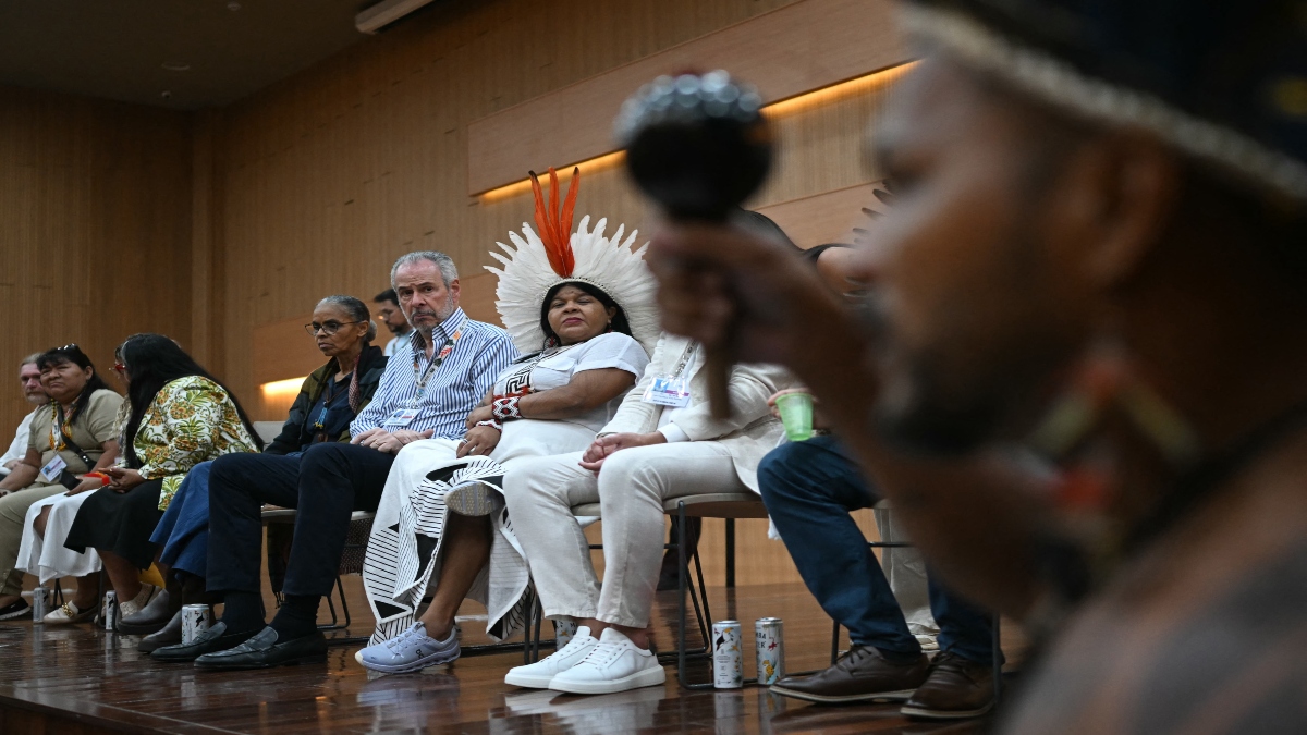 Brazil's Minister of Environment Marina Silva (C-L), COP30 President Andre Correa do Lago (C) and Brazil's Minister of Indigenous Peoples Sonia Guajajara (C-R), meet with Pataxo, Munduruku and other Indigenous groups of the Tapajos region, during the COP30 UN Climate Change Conference, in Belem, Para State, Brazil, on November 14, 2025. AFP Brazil's Minister of Environment Marina Silva (C-L), COP30 President Andre Correa do Lago (C) and Brazil's Minister of Indigenous Peoples Sonia Guajajara (C-R), meet with Pataxo, Munduruku and other Indigenous groups of the Tapajos region, during the COP30 UN Climate Change Conference, in Belem, Para State, Brazil, on November 14, 2025. AFP