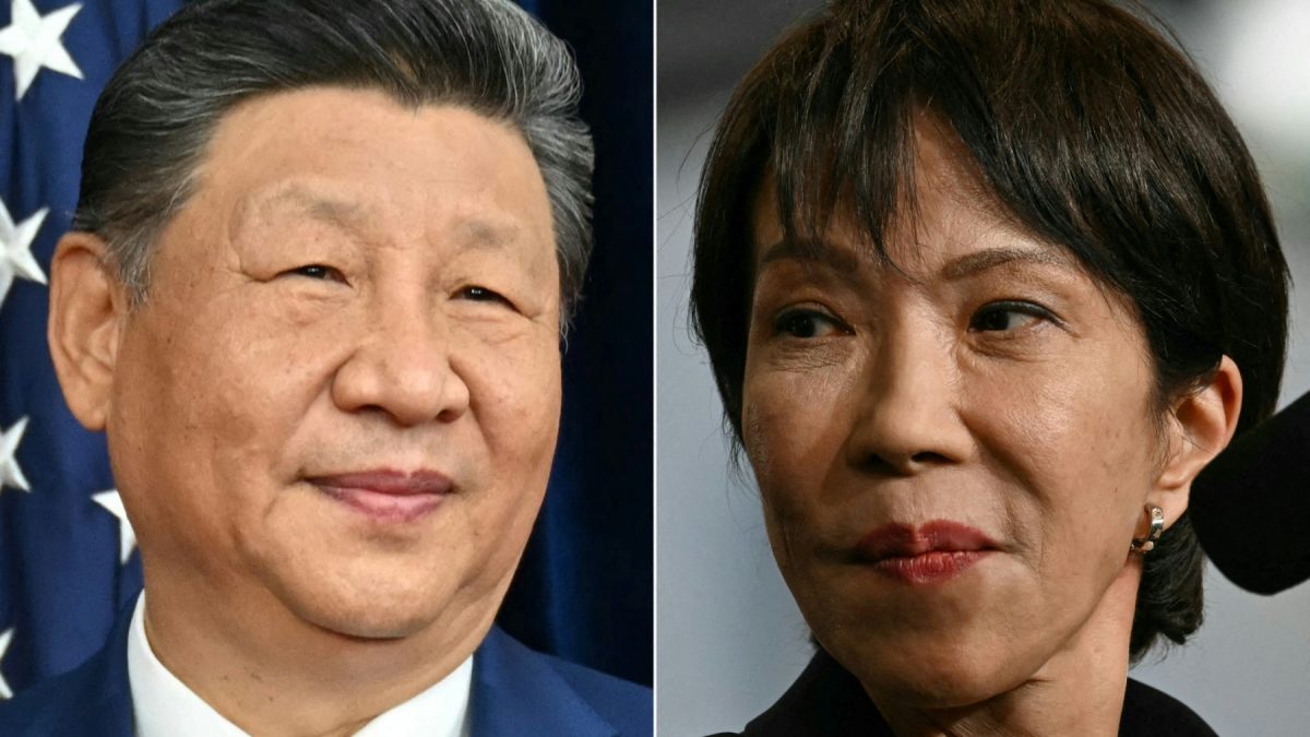 (FILES) (COMBO) This combination of pictures created on October 31, 2025 shows (L) China's President Xi Jinping during a meeting at Gimhae Air Base in Busan on October 30, 2025, and (R) Japan's Prime Minister Sanae Takaichi speaking in front of US Navy personnel on board the US Navy's USS George Washington aircraft carrier at the US naval base in Yokosuka on October 28, 2025. Japan denied on November 27, 2025, a Wall Street Journal report that said US President Donald Trump had advised Prime Minister Sanae Takaichi not to provoke China over Taiwan's sovereignty. (Photo by ANDREW CABALLERO-REYNOLDS / AFP) / NO USE AFTER DECEMBER 28, 2025 02:34:01 GMT (FILES) (COMBO) This combination of pictures created on October 31, 2025 shows (L) China's President Xi Jinping during a meeting at Gimhae Air Base in Busan on October 30, 2025, and (R) Japan's Prime Minister Sanae Takaichi speaking in front of US Navy personnel on board the US Navy's USS George Washington aircraft carrier at the US naval base in Yokosuka on October 28, 2025. Japan denied on November 27, 2025, a Wall Street Journal report that said US President Donald Trump had advised Prime Minister Sanae Takaichi not to provoke China over Taiwan's sovereignty. (Photo by ANDREW CABALLERO-REYNOLDS / AFP) / NO USE AFTER DECEMBER 28, 2025 02:34:01 GMT