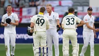 Captains Steve Smith and Ben Stokes shake hands after Australia thrash England by 8 wickets inside two days in the first Test of the 2025-26 Ashes in Perth. Reuters
