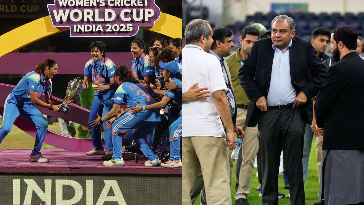 As Indian women’s cricket team lifted the World Cup trophy, BCCI took a dig at Mohsin Naqvi. Images: Reuters As Indian women’s cricket team lifted the World Cup trophy, BCCI took a dig at Mohsin Naqvi. Images: Reuters