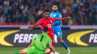 Bangladesh face India in a football match at the Dhaka National Stadium on Tuesday. Image: PTI 
