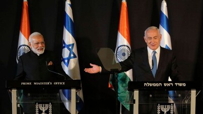 Prime Minister Narendra Modi listens as Israel's Prime Minister Benjamin Netanyahu speaks during their meeting at the King David hotel in Jerusalem, on July 5, 2017. AP File