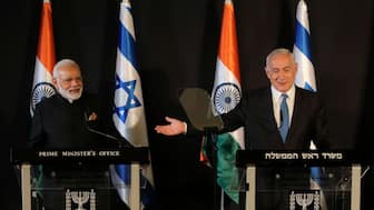 India's Prime Minister Narendra Modi, left, listens as Israel's Prime Minister Benjamin Netanyahu speaks during their meeting at the King David hotel in Jerusalem, Wednesday, on July 5, 2017. (Photo: Sebastian Scheiner/AP)