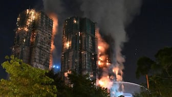 Thick smoke and flames rise during a major fire at the Wang Fuk Court residential estate in Hong Kong's Tai Po district on November 26, 2025. (Photo: Peter Parks/AFP)
